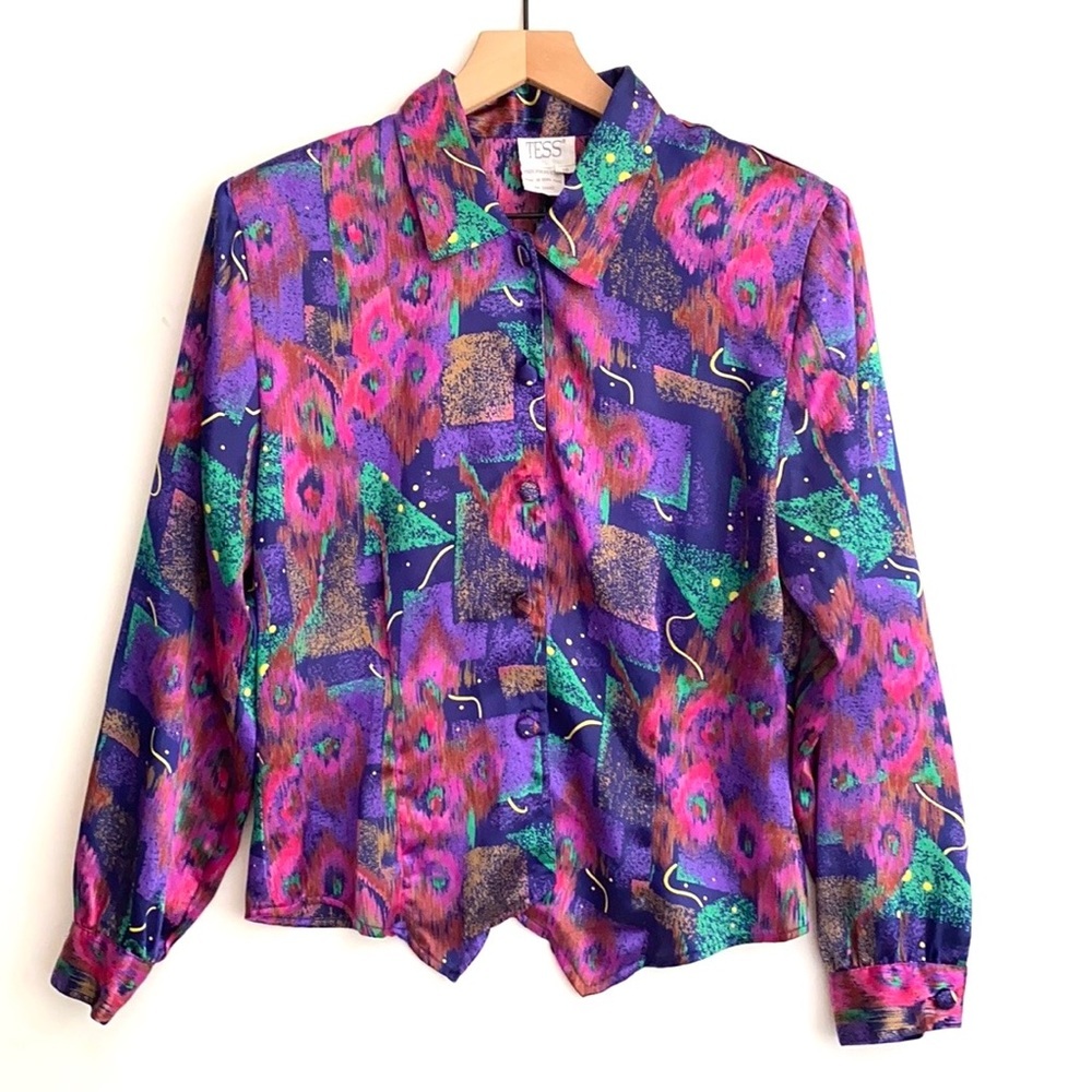 VTG TESS Art‎ Deco long sleeve button down top, 10